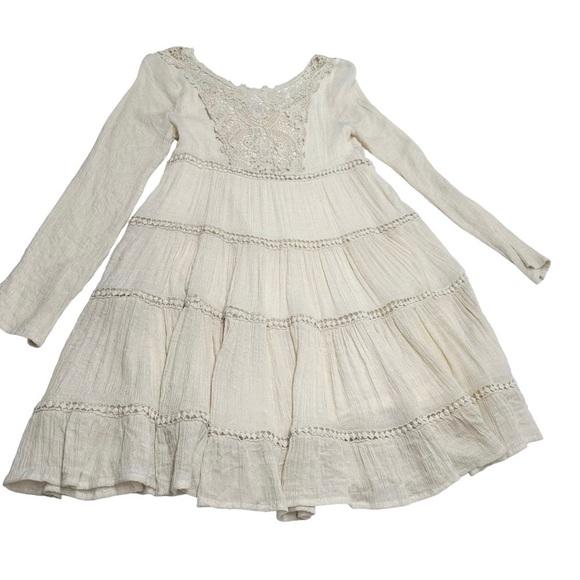 •- Andree Boho Crochet Back Tiered Ruffle Dress Ivory C41 - Picture 1 of 10